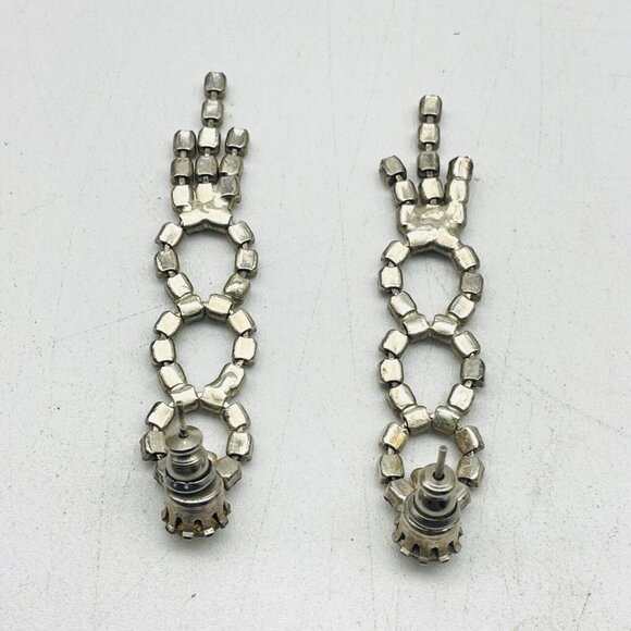 Vintage Triple Rhinestone Circle Earrings Silver Tone Glam Bling Sparkle Holiday - Picture 2 of 8